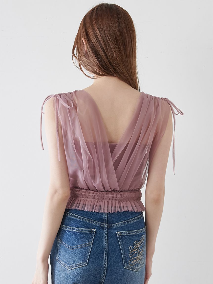 SNIDEL「チュールレイヤードカシュクールカットプルオーバー」|Tシャツ・カットソー|