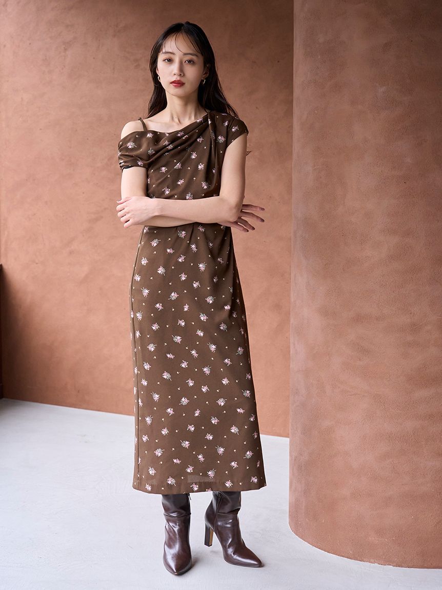 SNIDEL「フラワープリントドレープワンピース」|ワンピース|BRW
