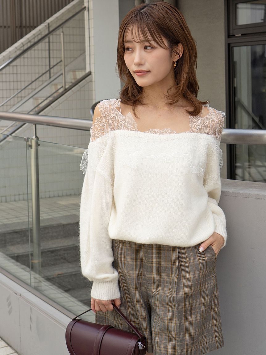 SNIDEL「レーストリミングニットプルオーバー」|ニット・セーター|