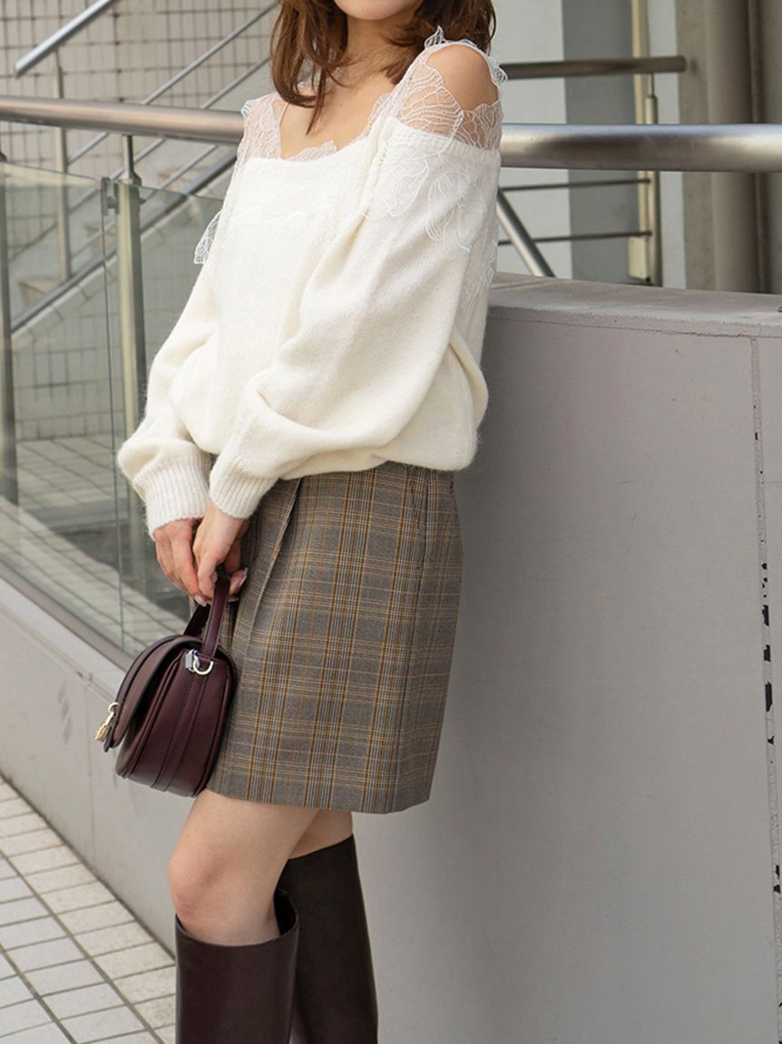 SNIDEL「レーストリミングニットプルオーバー」|ニット・セーター|