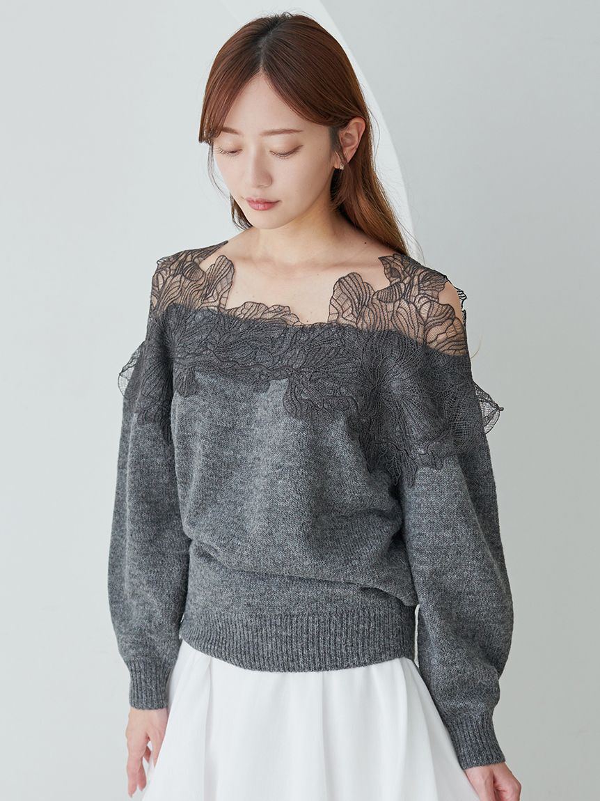 SNIDEL「レーストリミングニットプルオーバー」|ニット・セーター|