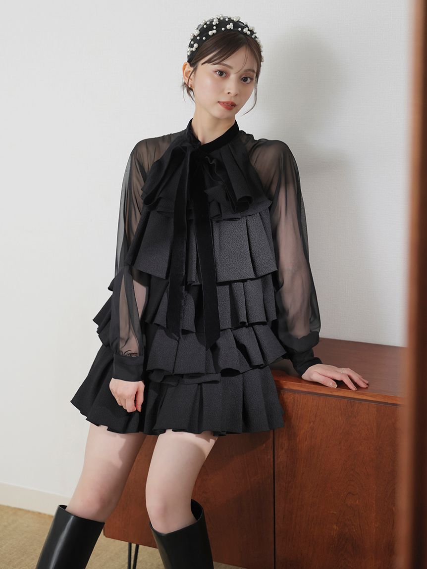 SNIDEL「ティアードラッフルミニドレス」|ワンピース|BLK