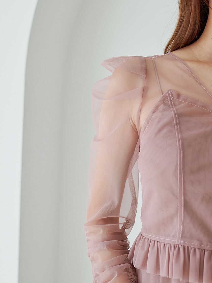 SNIDEL「Sustainableティアードチュールドレス」|ワンピース|