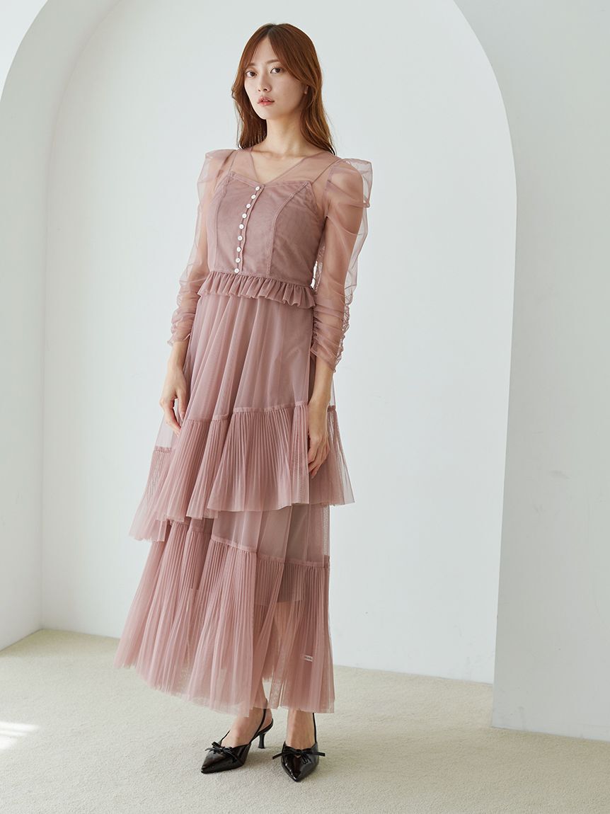 SNIDEL「Sustainableティアードチュールドレス」|ワンピース|