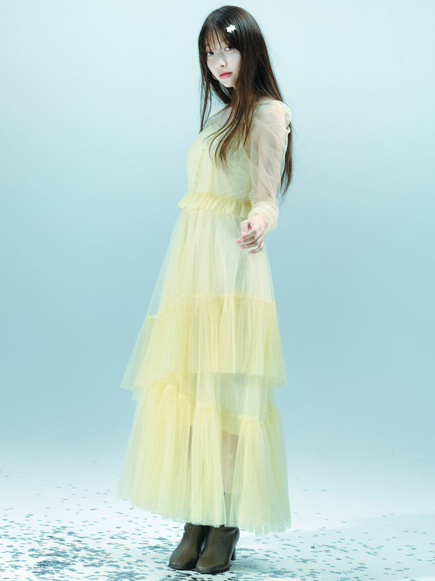 SNIDEL「Sustainableティアードチュールドレス」|ワンピース|