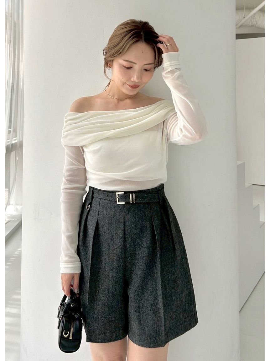 FRAY I.D「オフショルフロッキーチュールトップス」|Tシャツ・カットソー|