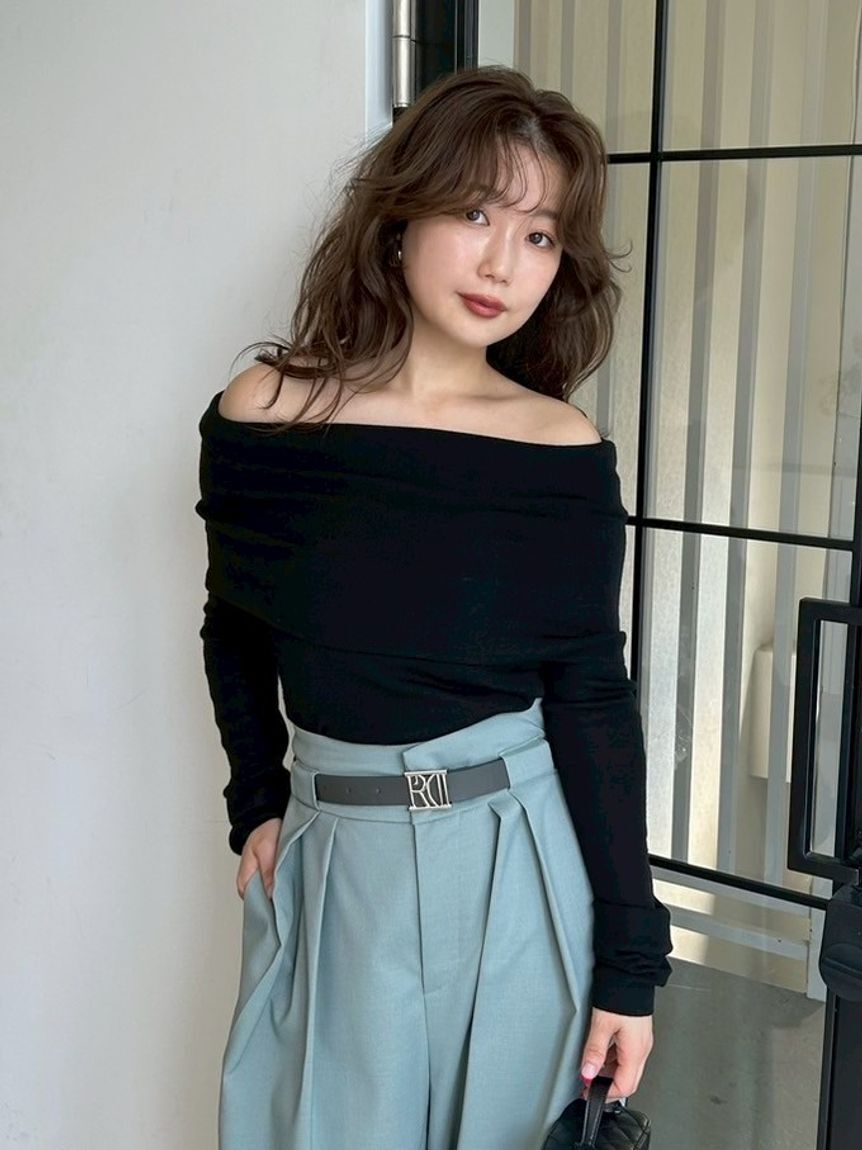 FRAY I.D「オフショルフロッキーチュールトップス」|Tシャツ・カットソー|