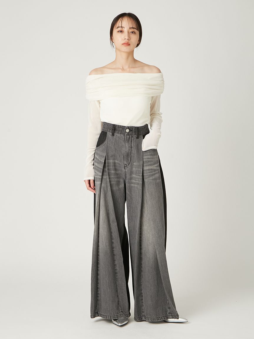 FRAY I.D「オフショルフロッキーチュールトップス」|Tシャツ・カットソー|