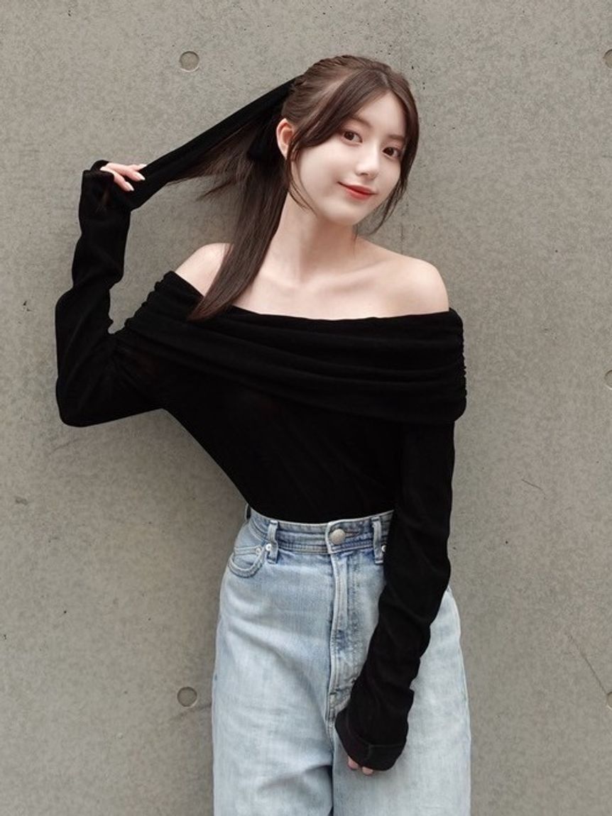 FRAY I.D「オフショルフロッキーチュールトップス」|Tシャツ・カットソー|