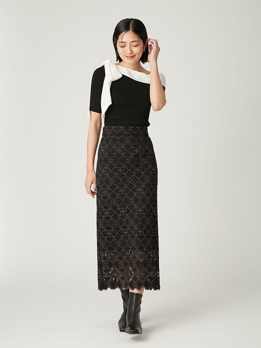 FRAY I.D「コードバイカラーレースタイトスカート」|スカート|