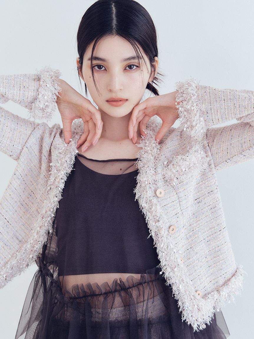 LILY BROWN Lingerie「【LILY BROWN Lingerie】カップ付フリルチュールキャミ」|キャミソール|