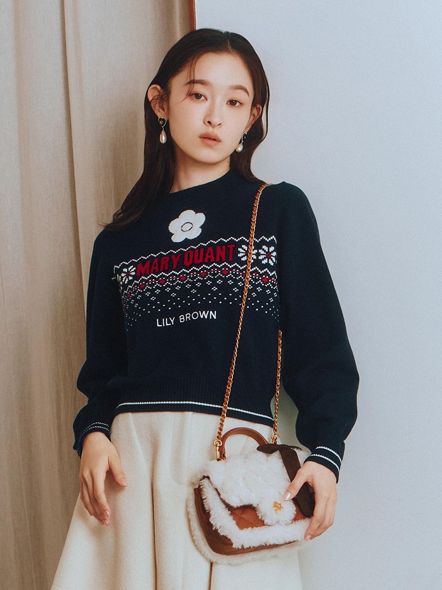 LILY BROWN「【LILY BROWN&times;MARY QUANT】ジャガードロゴニットトップス(Hearts2Hearts着用)」|ニット・セーター|NVY