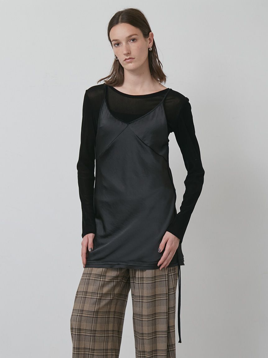styling/「サテンキャミトップス」|Tシャツ・カットソー|BLK