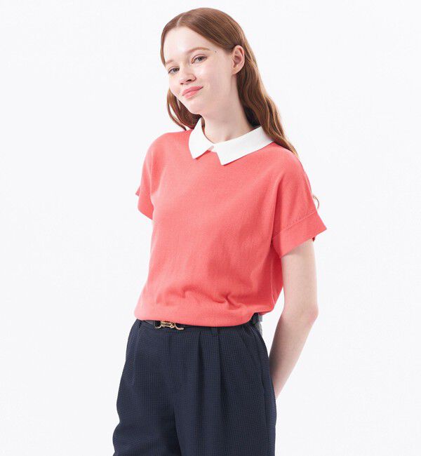 MACKINTOSH PHILOSOPHY「【Bicolor Knit Polo（バイカラーニットポロ）】ハーフスリーブ」|ニット・セーター|コーラルピンク