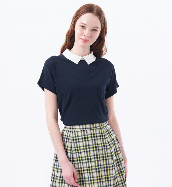 MACKINTOSH PHILOSOPHY「【Bicolor Knit Polo（バイカラーニットポロ）】ハーフスリーブ」|ニット・セーター|ネイビー