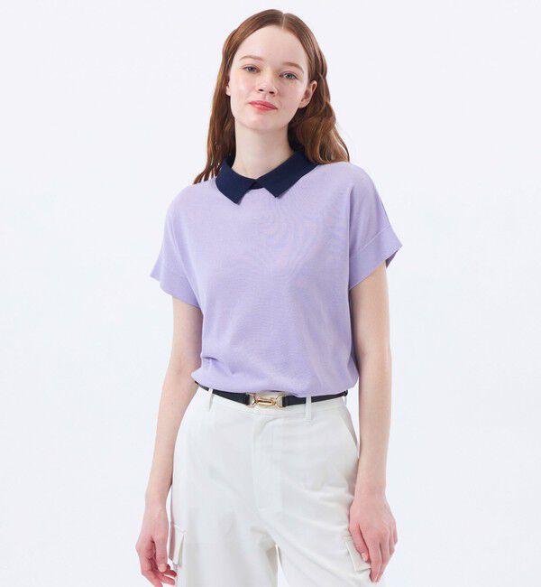 MACKINTOSH PHILOSOPHY「【Bicolor Knit Polo（バイカラーニットポロ）】ハーフスリーブ」|ニット・セーター|パープル