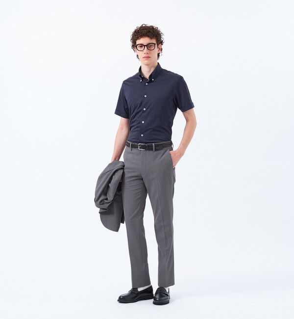 MACKINTOSH PHILOSOPHY「トロッター トリコットジャージー半袖ボタンダウンシャツ  無地/ストライプ」|シャツ・ブラウス|