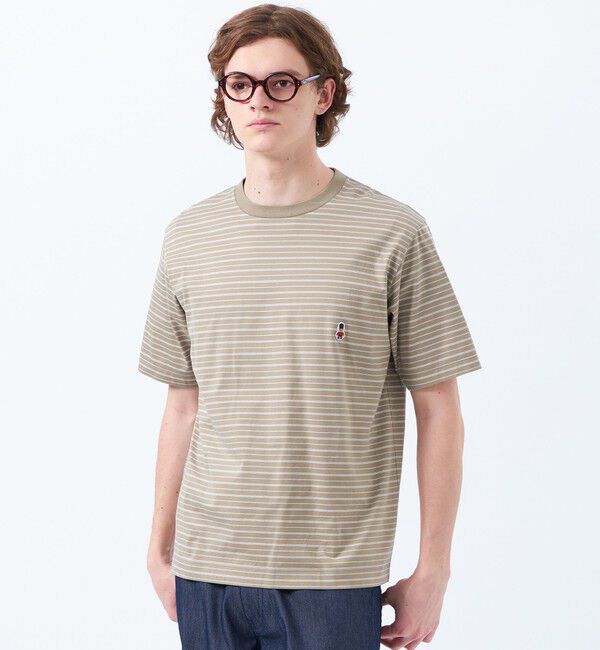 MACKINTOSH PHILOSOPHY「バッキンガムベア ランダムボーダー ワンポイントTシャツ」|Tシャツ・カットソー|ベージュ