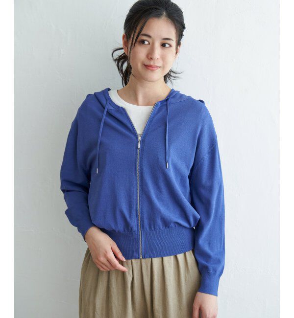 ikka「ニットジップパーカー」|その他|スカイブルー