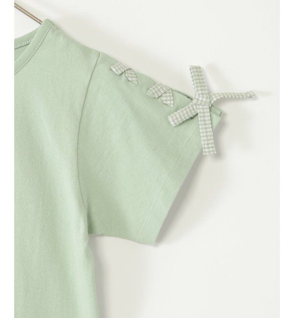 ikka kids「袖ギンガムレースアップTシャツ（120~160cm）」|Tシャツ・カットソー|