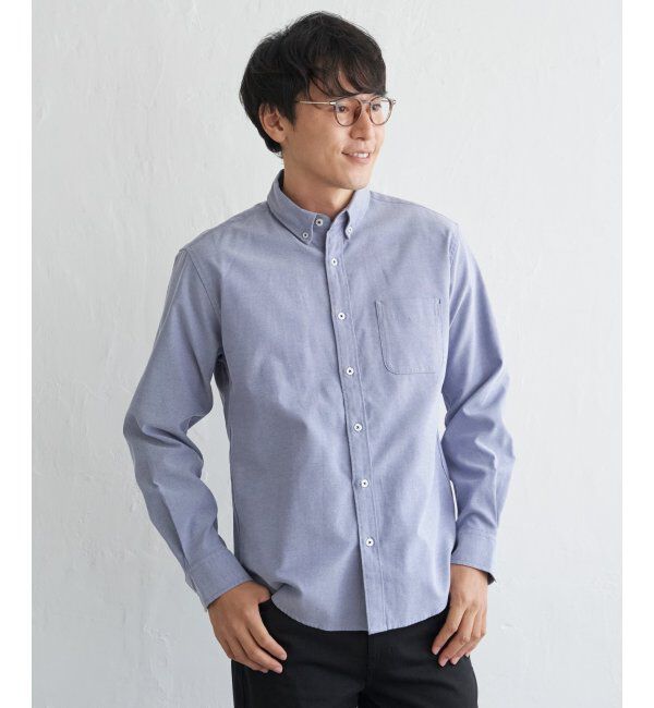 ikka「【吸水速乾】イージーケアオックスボタンダウンシャツ」|シャツ・ブラウス|ネイビーブルー