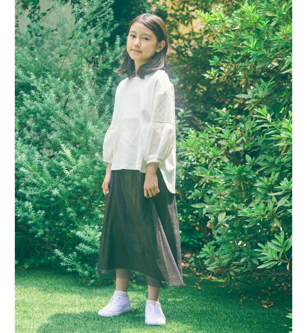 ikka kids「【親子おそろい】7分袖キカレース切り替えTシャツ」|Tシャツ・カットソー|