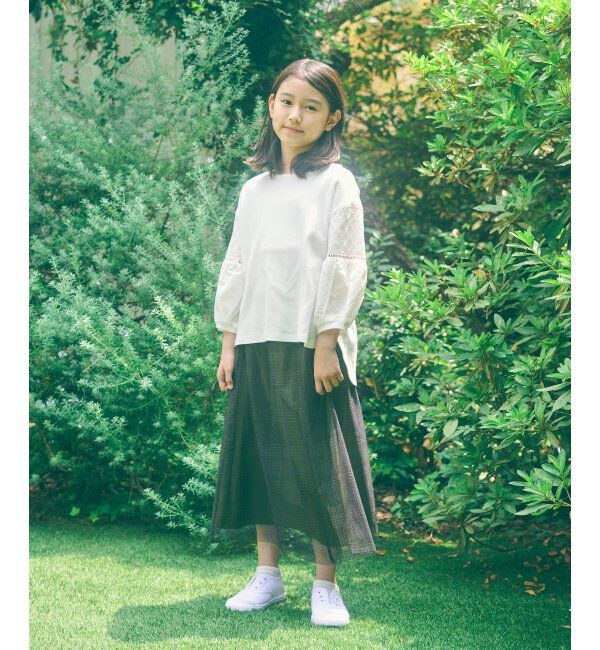 ikka kids「【親子おそろい】7分袖キカレース切り替えTシャツ」|Tシャツ・カットソー|