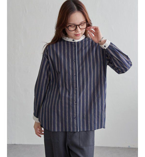 Lbc with Life「クレリックパイピングシャツ」|シャツ・ブラウス|ネイビーブルー