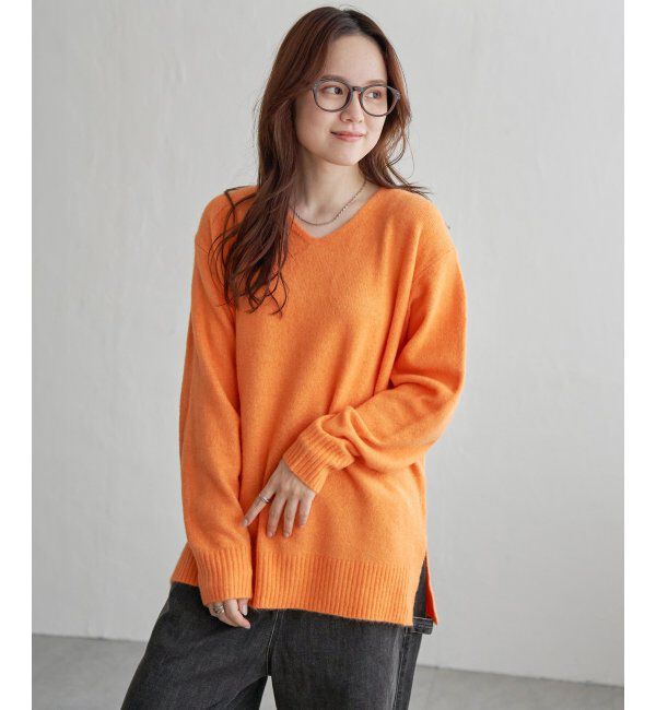 Lbc with Life「アンゴラ混Vネックニットプルオーバー」|カーディガン|オレンジ