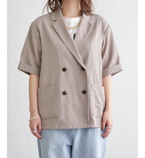Lbc with Life「リネンライクハーフスリーブジャケット」|テーラードジャケット|