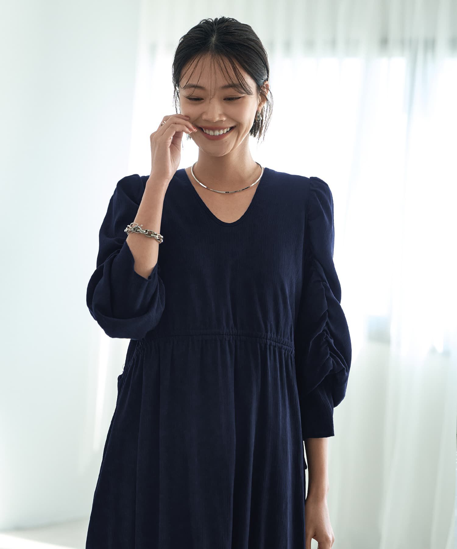 STYLE DELI「【LUXE】楊柳ギャザーワンピース」|ワンピース|