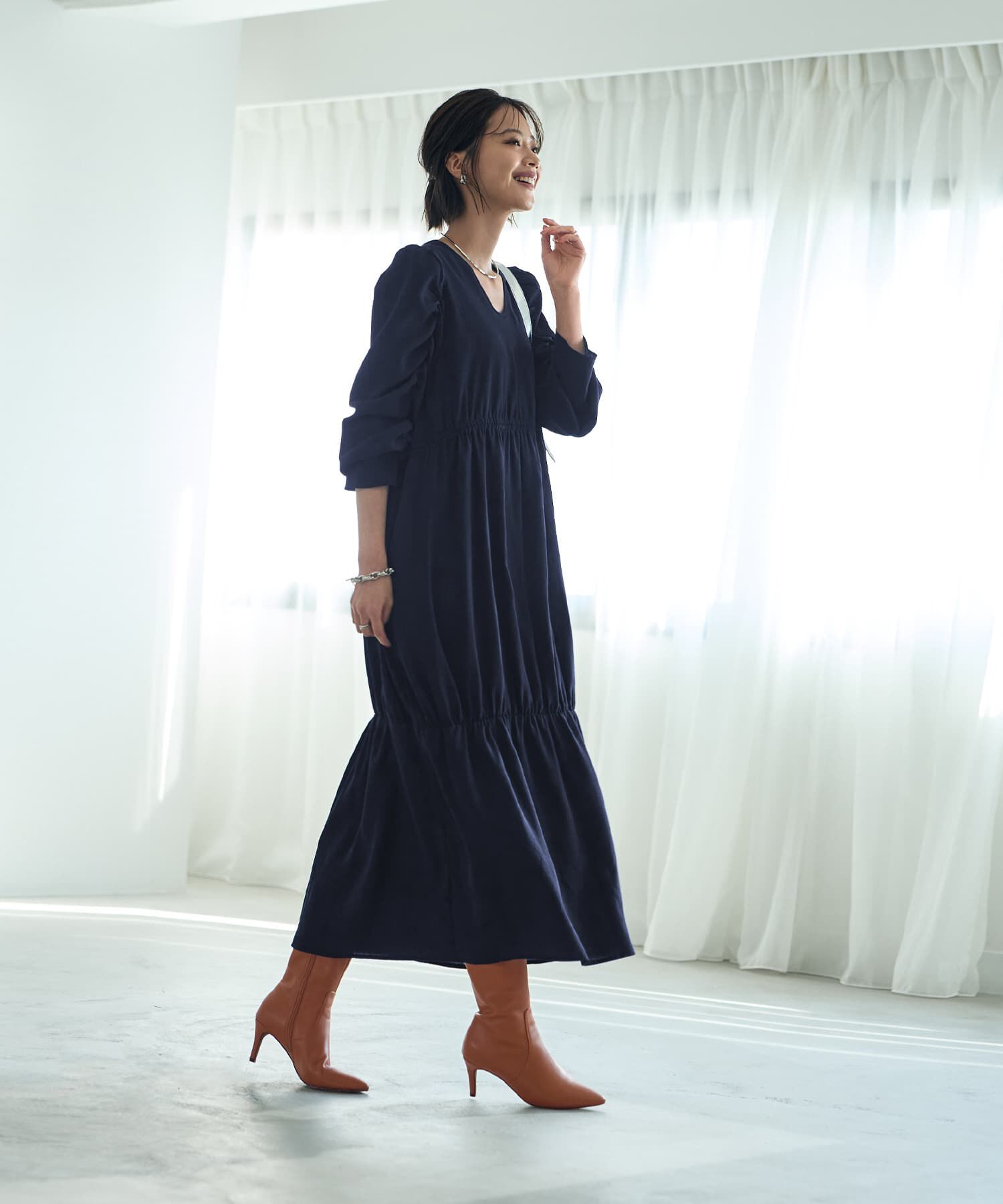 STYLE DELI「【LUXE】楊柳ギャザーワンピース」|ワンピース|