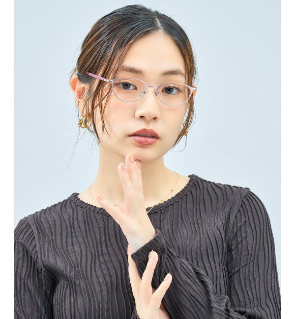  「オーバル型 メガネ | レザー調 ラバーテンプル ズレ落ち防止 眼鏡 伊達・度付き眼鏡  レンズ交換券付」|メガネ|ライトピンク