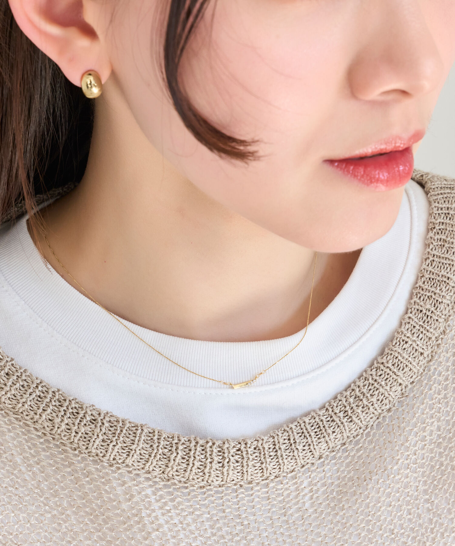 Phoebe「【金属アレルギー対応】ストレートバービジューネックレス　ゴールド」|ネックレス|