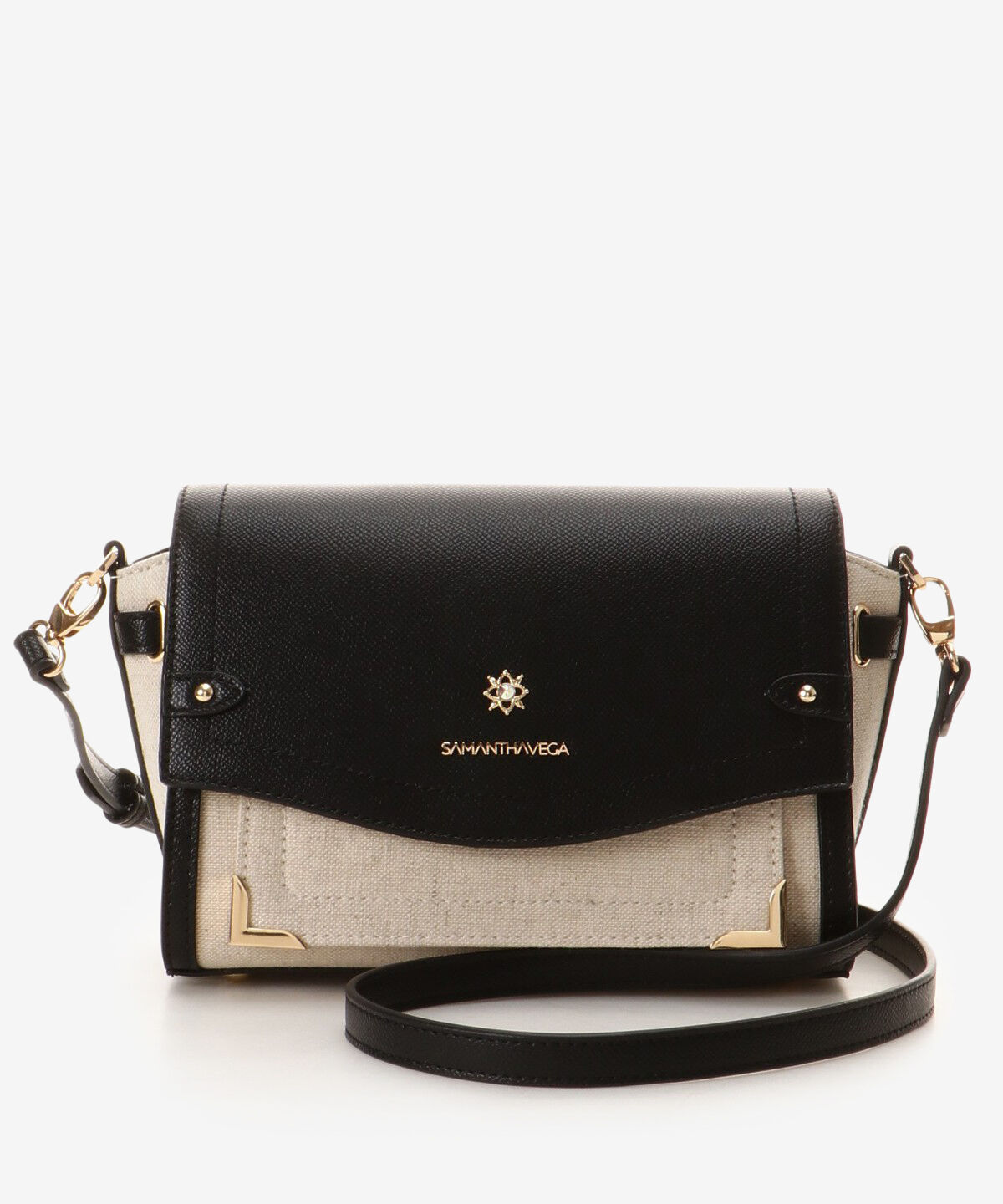Samantha Vega「バイカラーキャンバスビジューショルダーバッグ」|ショルダー・メッセンジャー|ブラック