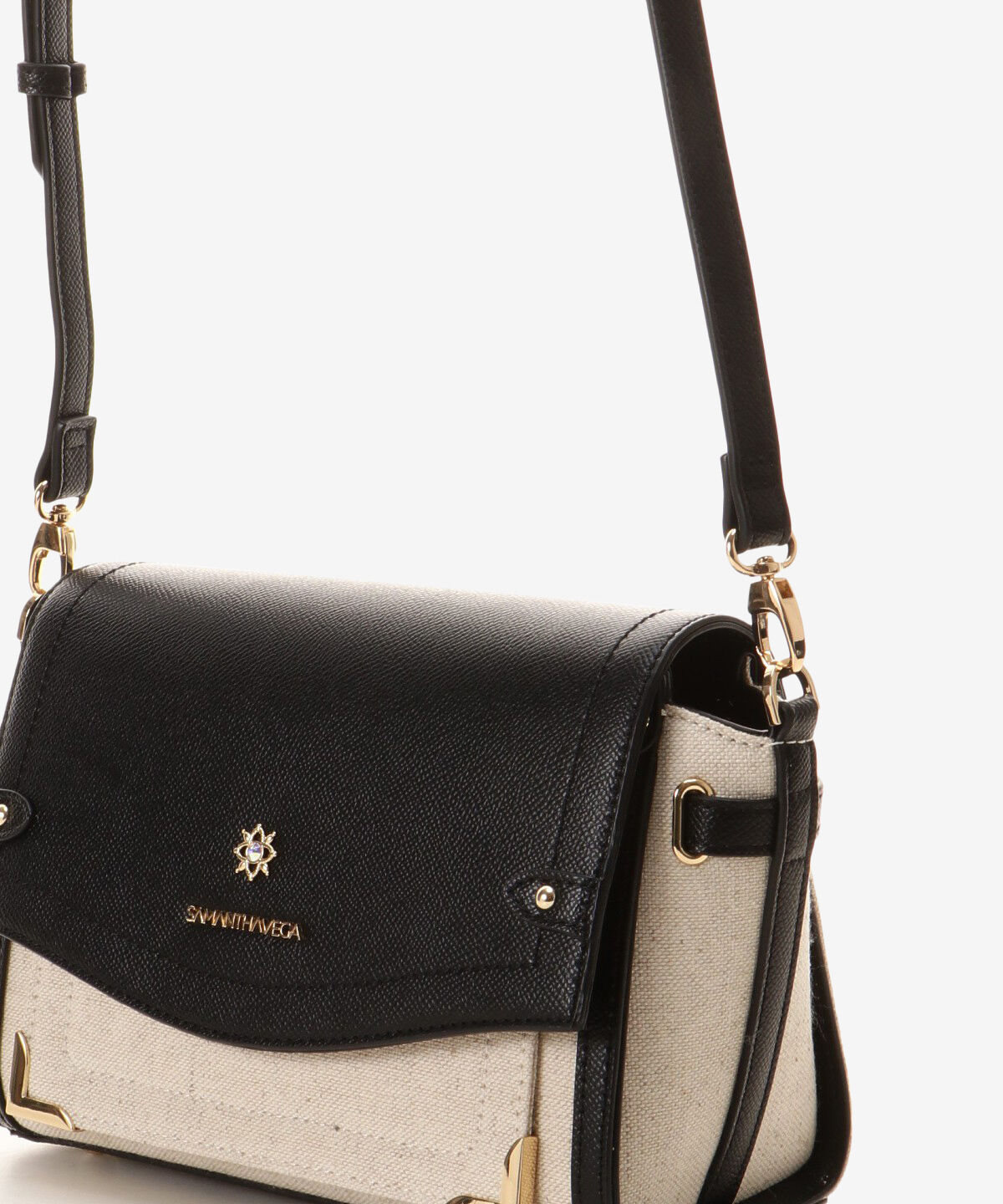 Samantha Vega「バイカラーキャンバスビジューショルダーバッグ」|ショルダー・メッセンジャー|