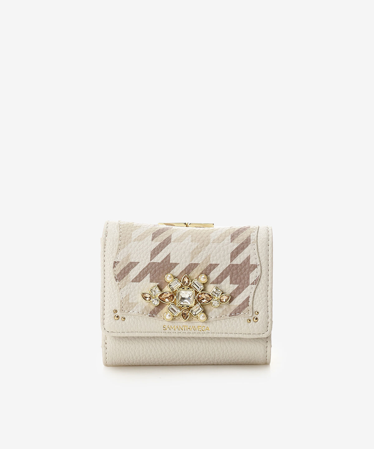 Samantha Vega「チェックビジューフリル折財布」|財布|ホワイト