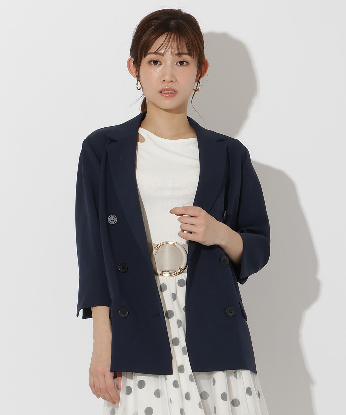 アンドクチュール「麻調7分袖テーラードジャケット」|テーラードジャケット|ネイビー