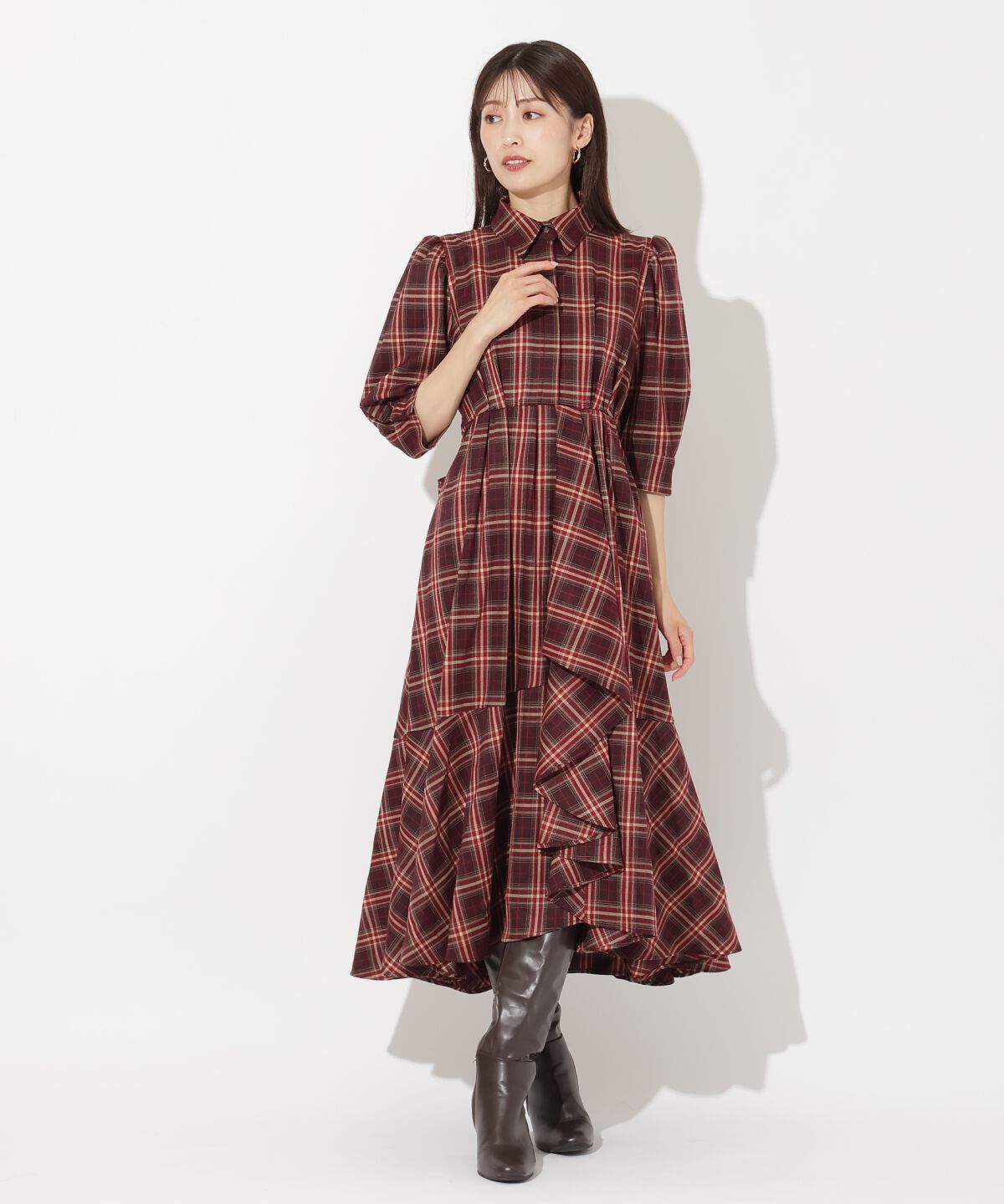 アンドクチュール「ラッフルフリルチェックワンピース」|ワンピース|