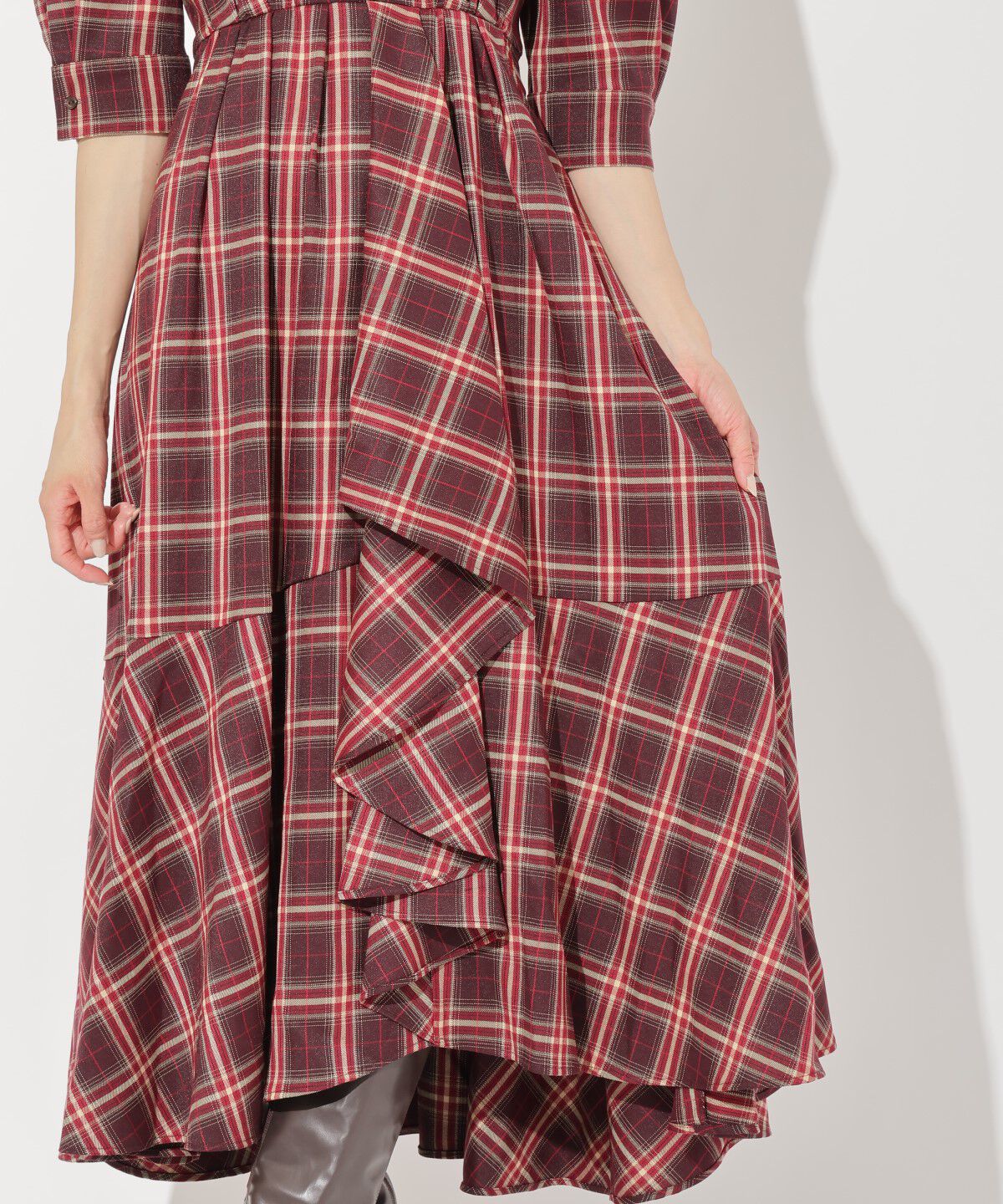 アンドクチュール「ラッフルフリルチェックワンピース」|ワンピース|