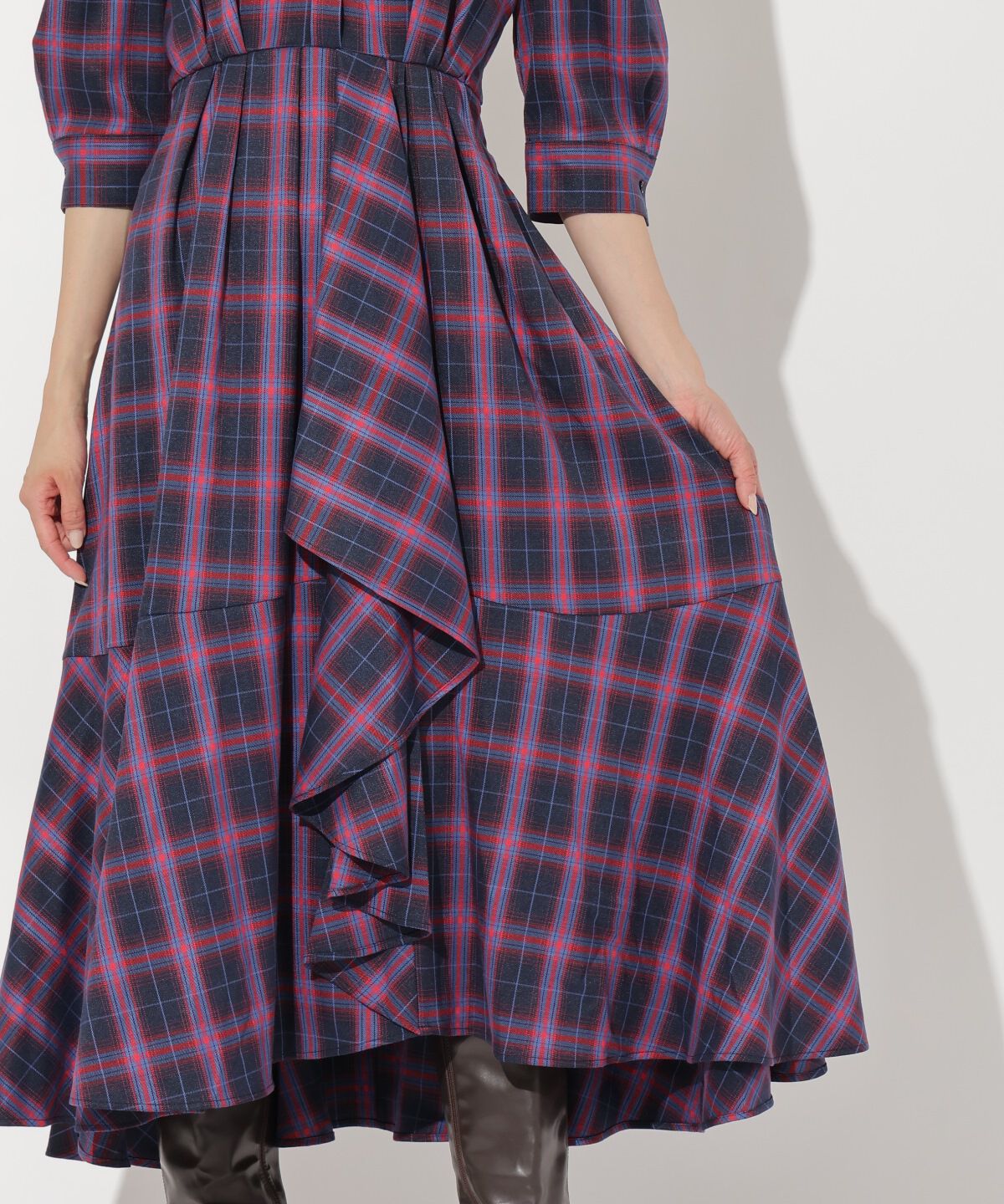 アンドクチュール「ラッフルフリルチェックワンピース」|ワンピース|