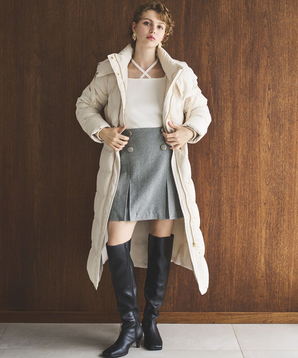 アンドクチュール「スクエアネック袖ギャザープルオーバー」|ニット・セーター|