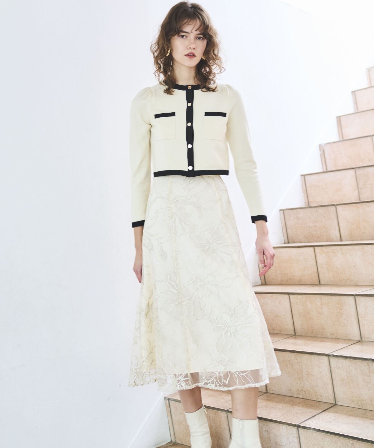 アンドクチュール「配色トリミングニットカーディガン」|カーディガン|