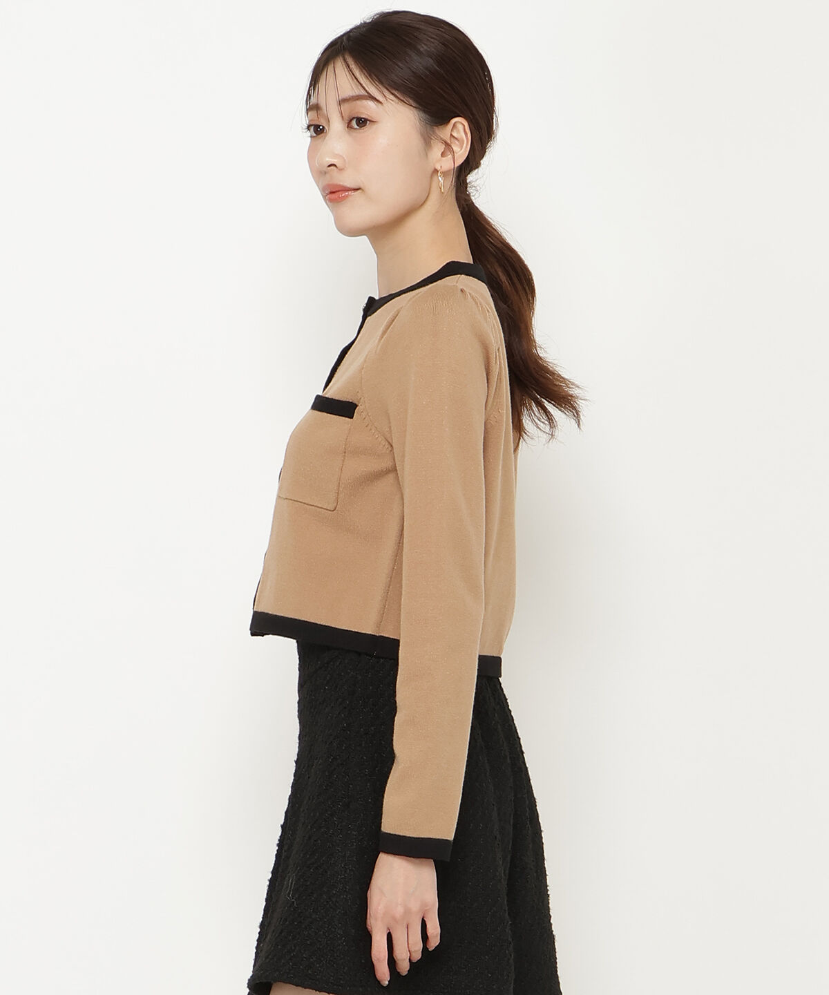 アンドクチュール「配色トリミングニットカーディガン」|カーディガン|