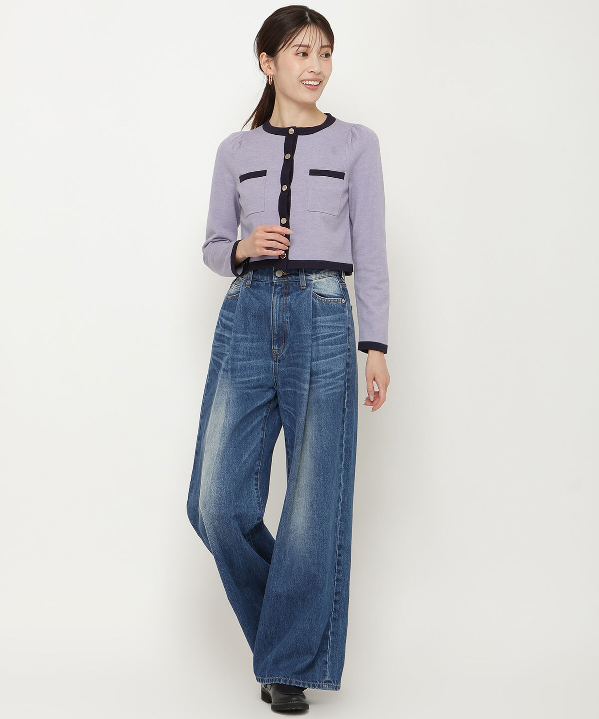 アンドクチュール「配色トリミングニットカーディガン」|カーディガン|