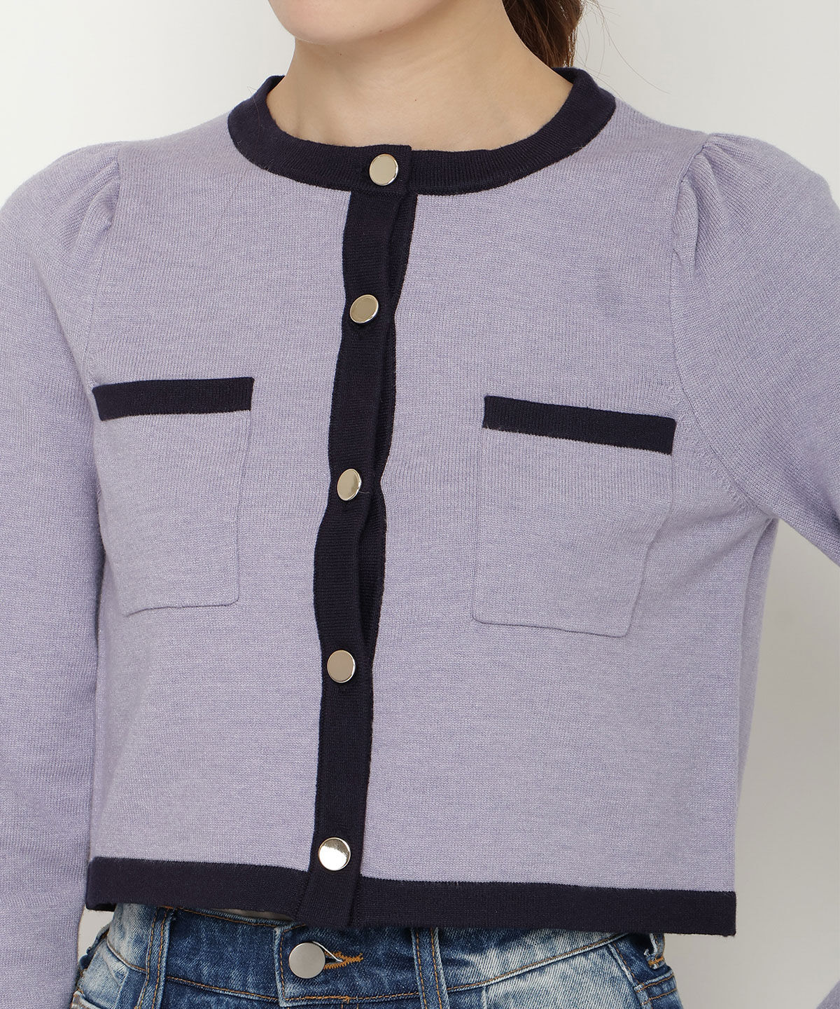 アンドクチュール「配色トリミングニットカーディガン」|カーディガン|