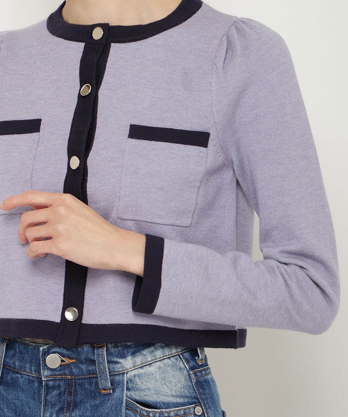 アンドクチュール「配色トリミングニットカーディガン」|カーディガン|