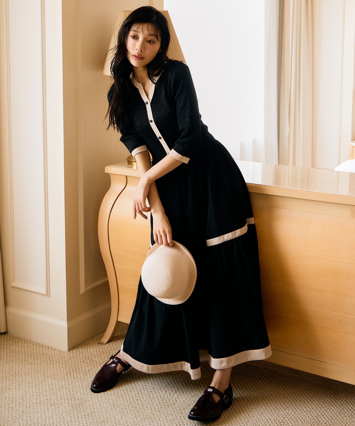 アンドクチュール「ラメ入り配色カーデ風ドッキングワンピース」|ワンピース|