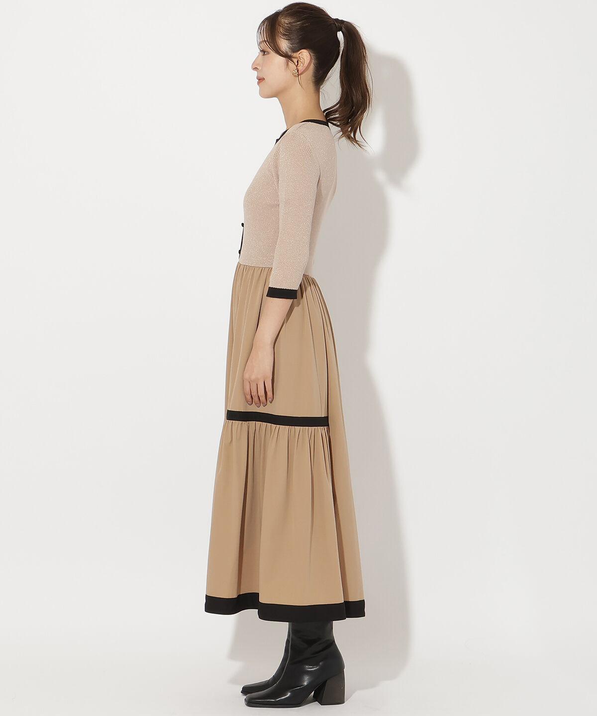 アンドクチュール「ラメ入り配色カーデ風ドッキングワンピース」|ワンピース|