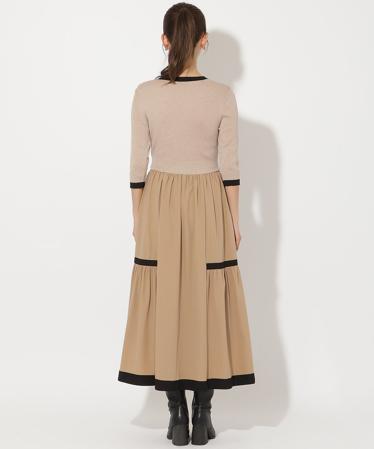 アンドクチュール「ラメ入り配色カーデ風ドッキングワンピース」|ワンピース|